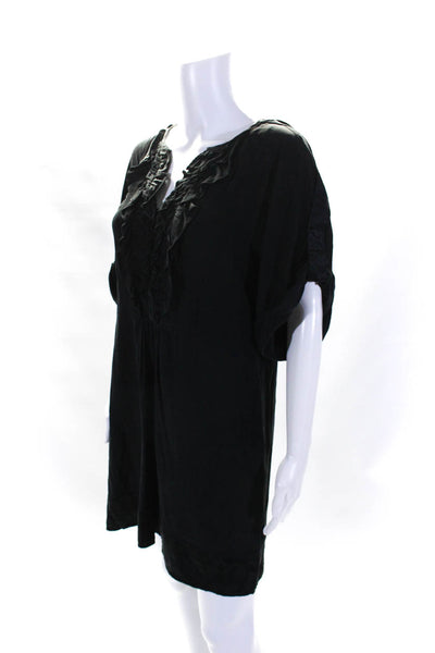 Nanette Lepore Womens 3/4 Sleeve Y Neck Ruffle Sheath Dress Black Size 6