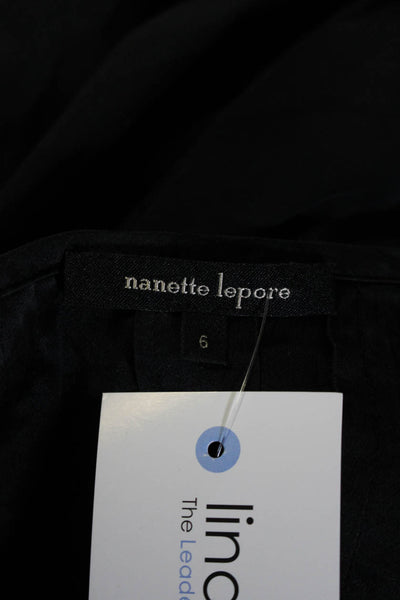 Nanette Lepore Womens 3/4 Sleeve Y Neck Ruffle Sheath Dress Black Size 6