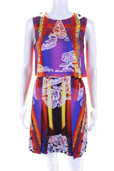 PETER PILOTTO Womens Abstract Peplum Sheath Dress Red Orange Pink Yellow Size 2