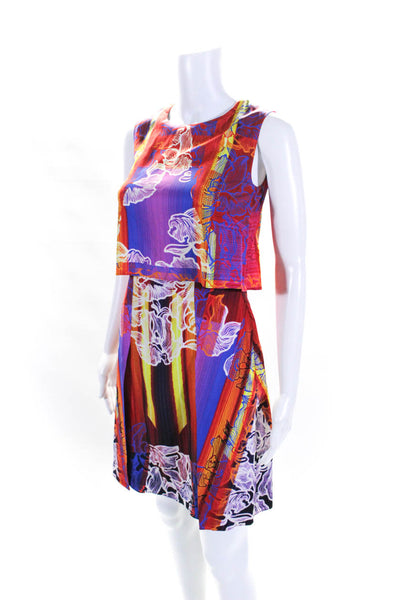 PETER PILOTTO Womens Abstract Peplum Sheath Dress Red Orange Pink Yellow Size 2