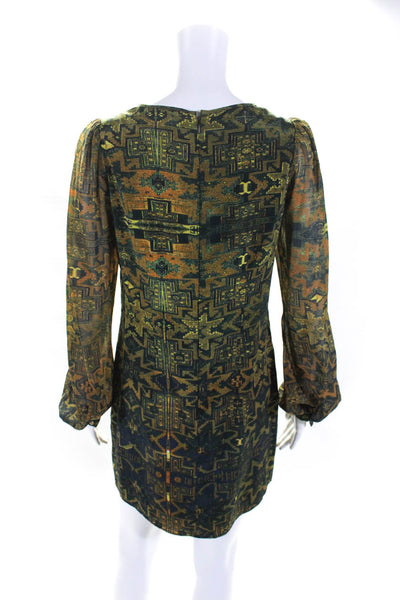 Twelfth Street by Cynthia Vincent Long Sleeve Geometric Shift Dress Green Size 6