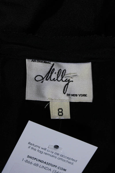 Milly Womens Raw Hem Silk Satin Ruffle Sleeveless Shell Top Blouse Black Size 8