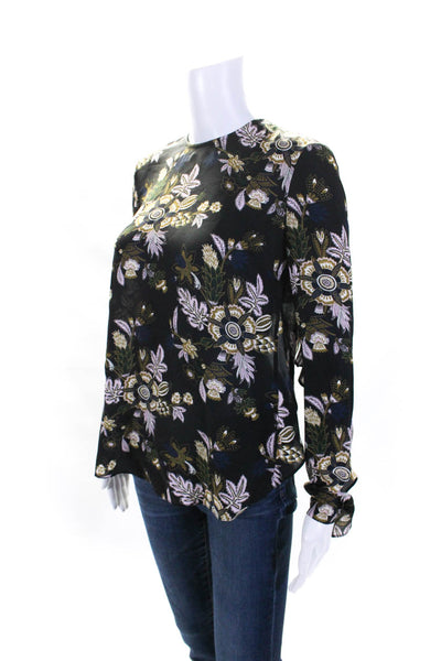 ALC Womens High Low Open Back Long Sleeve Floral Top Blouse Pink Black Gold Sz 0