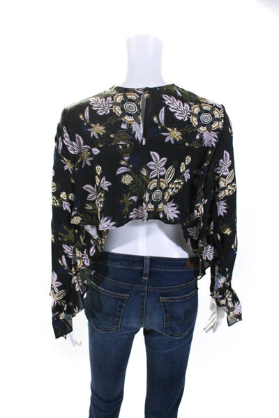 ALC Womens High Low Open Back Long Sleeve Floral Top Blouse Pink Black Gold Sz 0