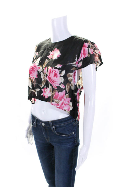 Reformation Womens Surplice Back Floral Cap Sleeve Top Blouse Black Pink XS/S