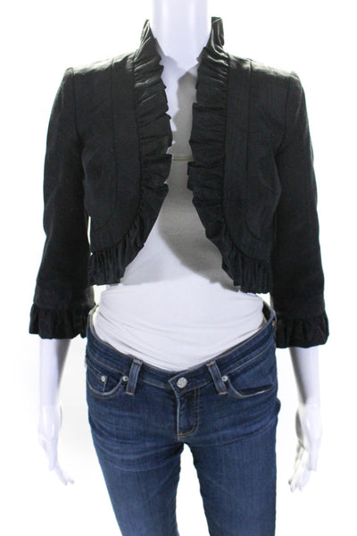 Milly Womens Grosgrain Ruffle 3/4 Sleeve Open Front Jacket Black Size 0
