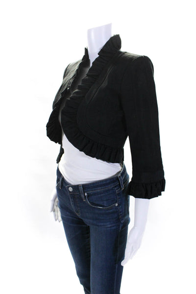 Milly Womens Grosgrain Ruffle 3/4 Sleeve Open Front Jacket Black Size 0