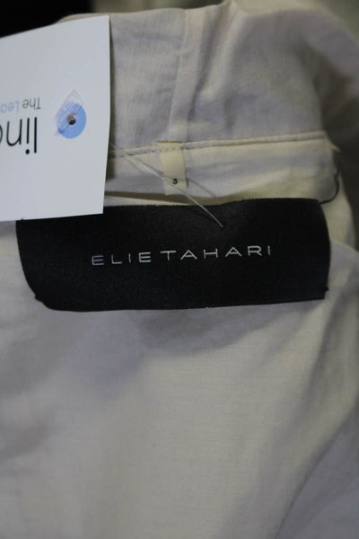Elie Tahari Womens Organza Ruffle Snap Blazer Jacket Ecru Black Size Small