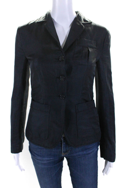 Prada Womens Satin Twill Button Up Blazer Jacket Black Silk Size IT 38