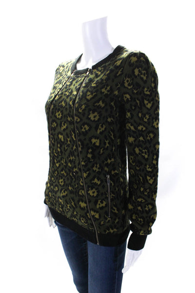 Betsey Johnson Womens Green Leopard Print Full Zip Long Sleeve Jacket Size S