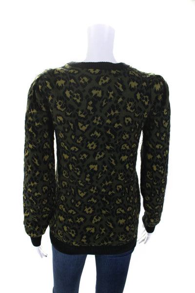 Betsey Johnson Womens Green Leopard Print Full Zip Long Sleeve Jacket Size S