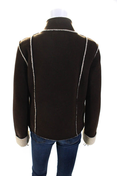 Ralph Lauren Womens Brown Faux Shearling Full Zip Long Sleeve Coat Jacket Size S