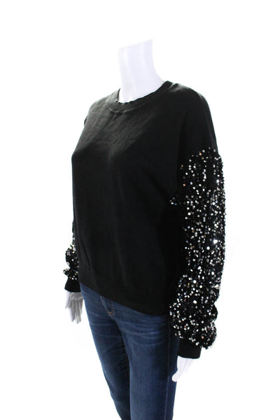 six/fifty Womens Sequin Long Sleeve Crew Neck Sweater Black Size Large