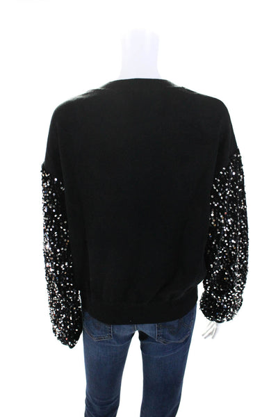 six/fifty Womens Sequin Long Sleeve Crew Neck Sweater Black Size Large