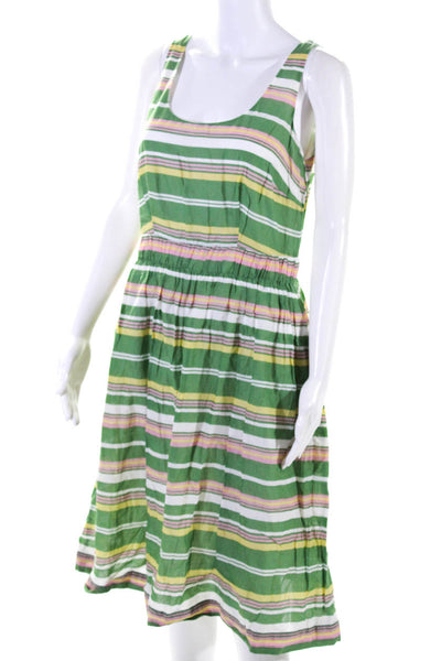 Boden Womens Cotton Striped Scoop Neck Zip Up A-Line Dress Green Size 6L