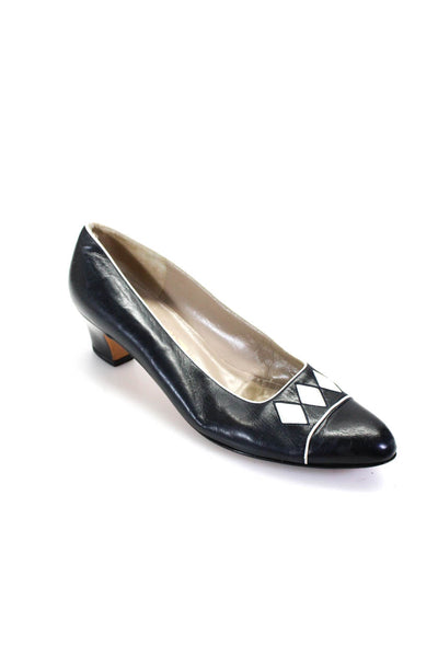 Salvatore Ferragamo Womens Leather Geometric Block Heels Pumps Black Size 10.5