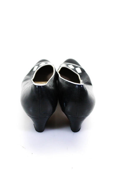 Salvatore Ferragamo Womens Leather Geometric Block Heels Pumps Black Size 10.5