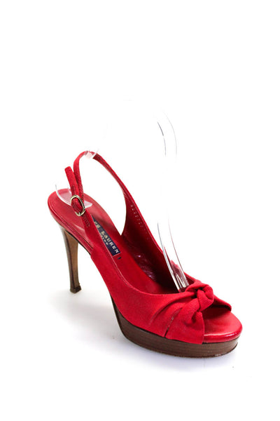 Ralph Lauren Collection Womens Knot Ankle Buckled Slingback Heels Red Size 5.5