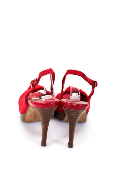 Ralph Lauren Collection Womens Knot Ankle Buckled Slingback Heels Red Size 5.5