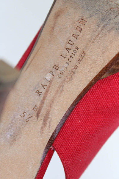 Ralph Lauren Collection Womens Knot Ankle Buckled Slingback Heels Red Size 5.5