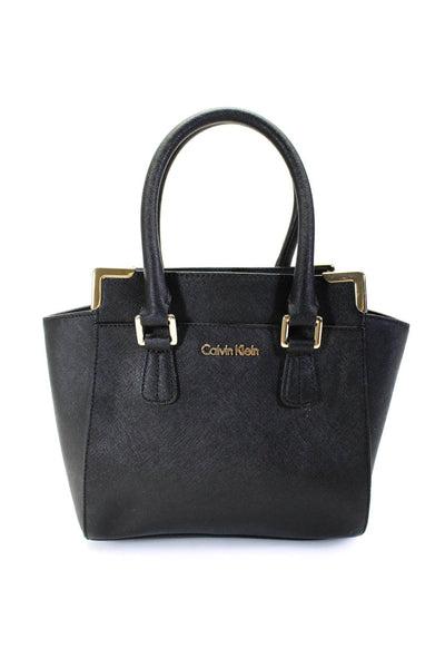Calvin Klein Womens Medallion Gold Toned Trimmed Zipped Tote Handbag Black