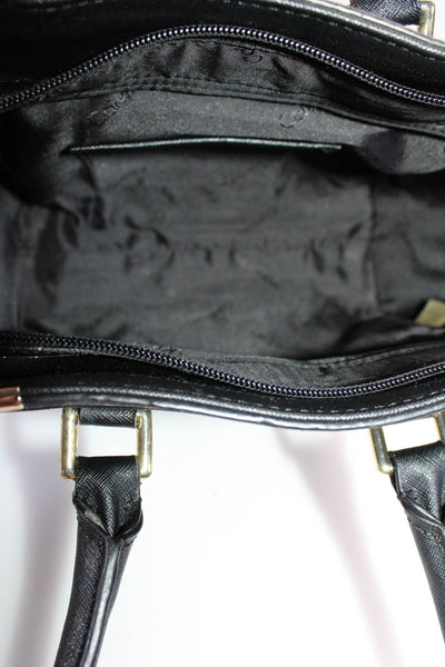 Calvin Klein Womens Medallion Gold Toned Trimmed Zipped Tote Handbag Black