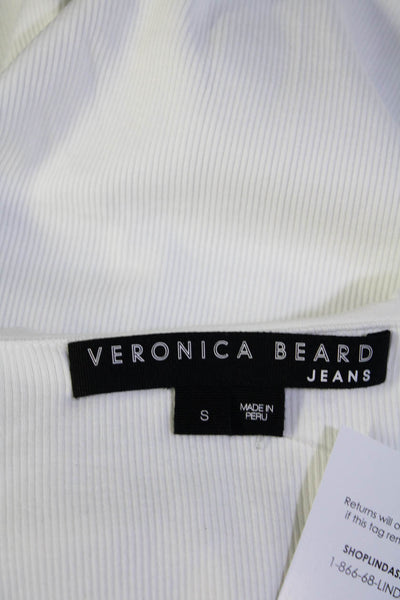 Veronica Beard Jeans Womens Long Sleeve Ruffled V Neck Shirt White Cotton Small