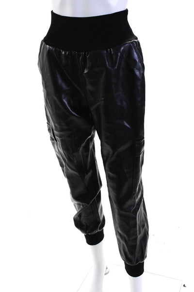 Cinq A Sept Womens High Rise Faux Leather Cargo Jogger Pants Black Size Small