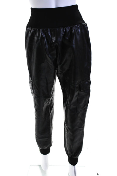 Cinq A Sept Womens High Rise Faux Leather Cargo Jogger Pants Black Size Small