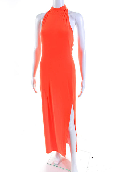 Norma Kamali Womens Open Back Mock Neck Halter Beach Maxi Dress Orange Small