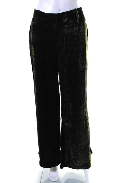 Frame Womens Mid Rise Wide Leg Cropped Velvet Pants Dark Green Size 10