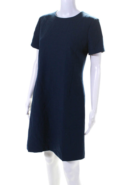 Theory Womens Short Sleeve Crew Neck Suiting Shift Dress Navy Blue Wool Size 8