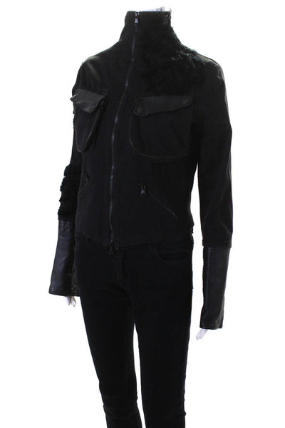 Isabel De Pedro Womens Fringed Textured Zipped Long Sleeve Jacket Black Size 6
