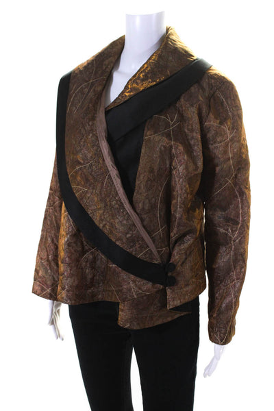 Samuel Dong Womens Darted Collared Long Sleeve Buttoned Blazer Brown Size L