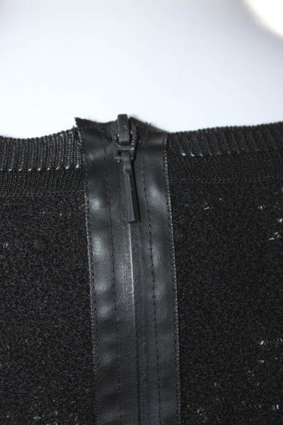 Elie Tahari Womens Cotton Textured Short Sleeve Round Neck Blouse Black Size L