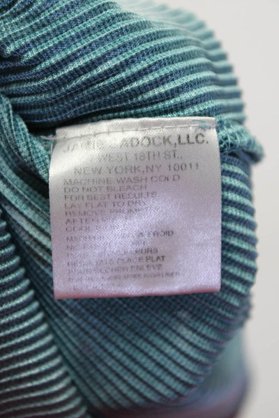 Jamie Sadock Womens Ribbed Striped Print Sleeveless Zipped Blouse Blue Size L