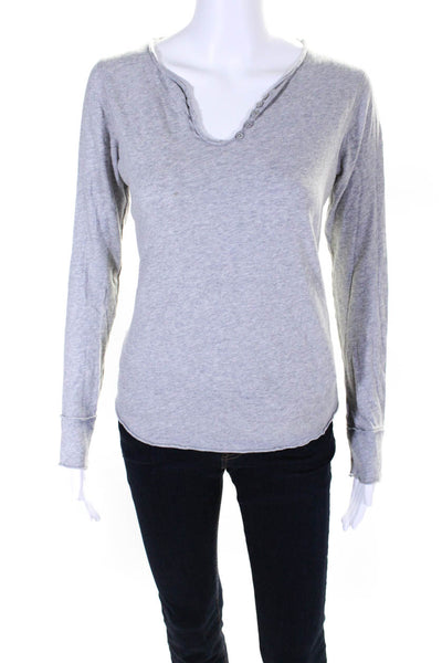 Zadig & Voltaire Womens Long Sleeve Knit Henley Top Tee Shirt Heather Gray Small