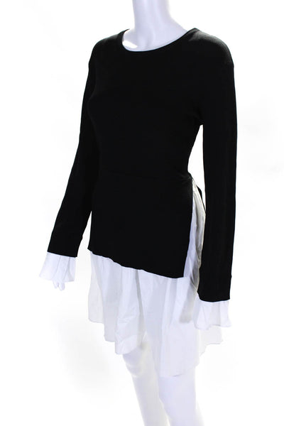 English Factory Womens Poplin Layer Long Sleeve Sweater Dress Black White Medium