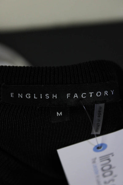 English Factory Womens Poplin Layer Long Sleeve Sweater Dress Black White Medium