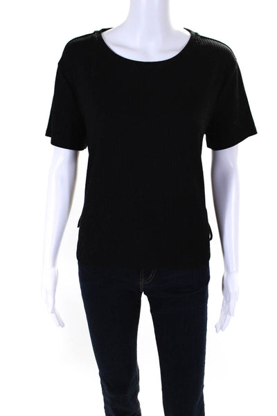 X By Gottex Womens Short Sleeve Ribbed Knit Scoop Neck Shirt Black Size Small