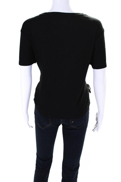 X By Gottex Womens Short Sleeve Ribbed Knit Scoop Neck Shirt Black Size Small