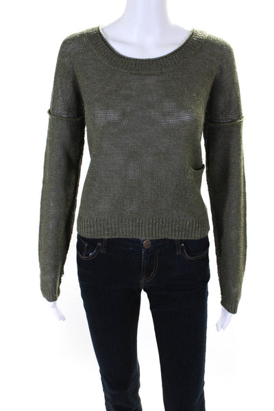 360 Sweater Womens Scoop Neck Open Knit Linen Sweater Green Linen Size XS