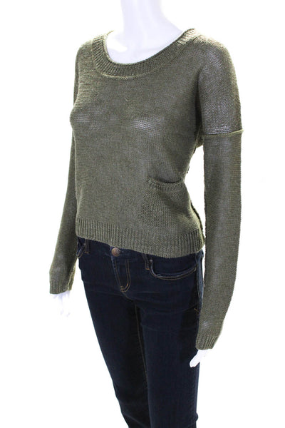 360 Sweater Womens Scoop Neck Open Knit Linen Sweater Green Linen Size XS
