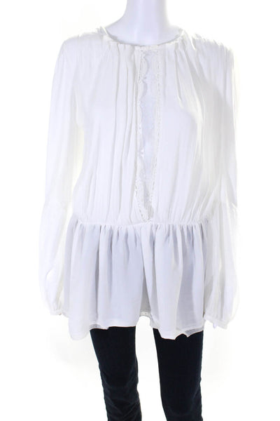 Free People Womens Long Sleeve Scoop Neck Chiffon Trim Top White Size Large