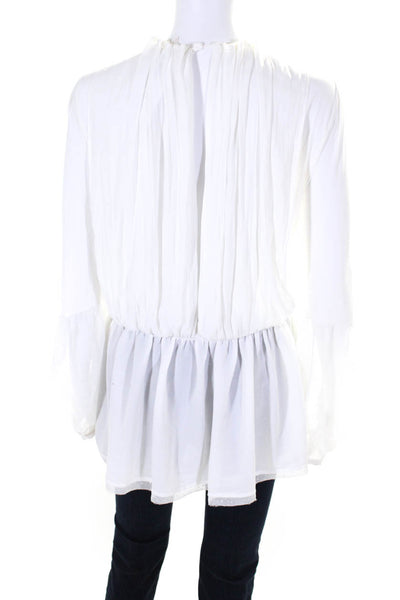 Free People Womens Long Sleeve Scoop Neck Chiffon Trim Top White Size Large