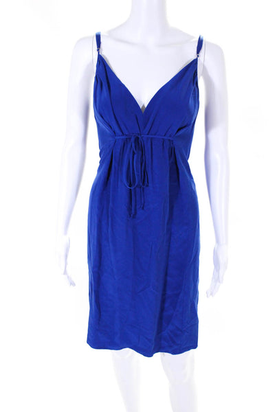Twelfth Street by Cynthia Vincent Womens Blue Silk V-Neck Sleeveless Dress SizeM