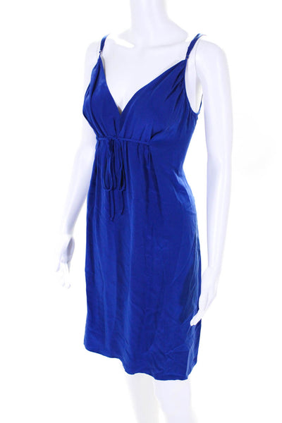 Twelfth Street by Cynthia Vincent Womens Blue Silk V-Neck Sleeveless Dress SizeM