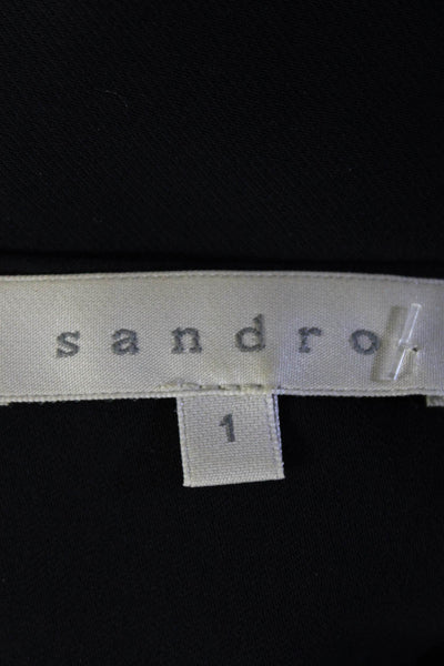 Sandro Womens Navy Blue Gold Trim V-Neck Ruffle Long Sleeve Blouse Top Size 1