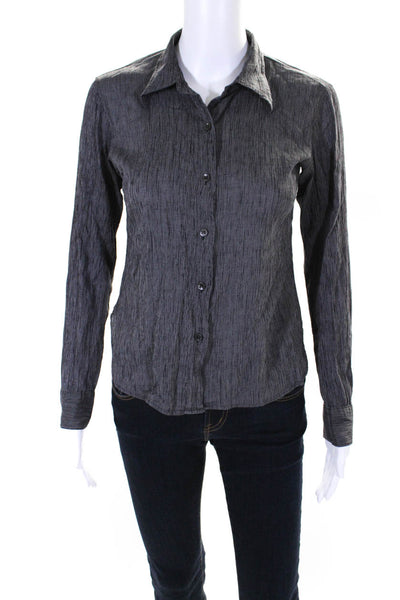 Agnes B Womens Striped Print Long Sleeve Collared Button Down Shirt Black Size S