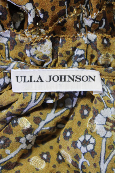 Ulla Johnson Womens Silk Metallic Floral Long Sleeve Blouse Top Brown Size 0